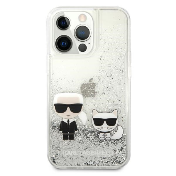 Etui Do iPhone 13 Pro Karl Lagerfeld Liquid Glitter Karl & Choupette Srebrny