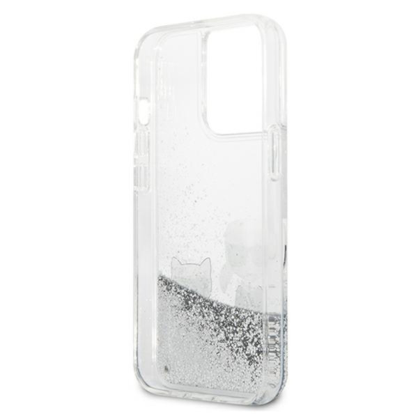 Etui Do iPhone 13 Pro Karl Lagerfeld Liquid Glitter Karl & Choupette Srebrny