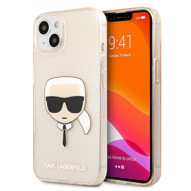 Etui Do iPhone 13 Mini Karl Lagerfeld Karl’S Head Glitter Złoty