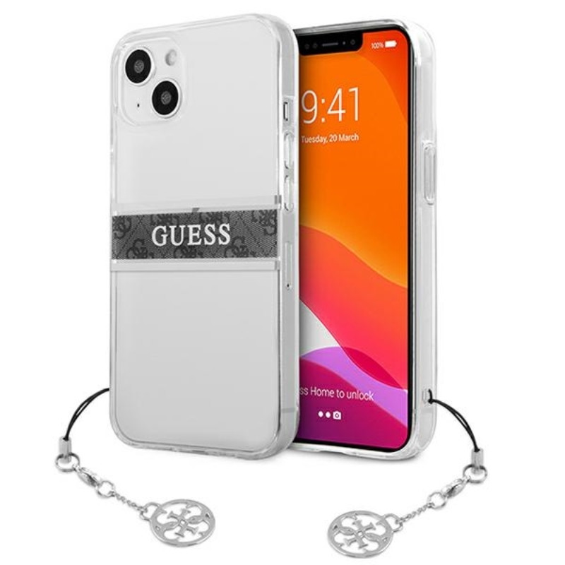 Etui Do iPhone 13 Mini Guess 4G Stripe Grey Charm Przezroczysty