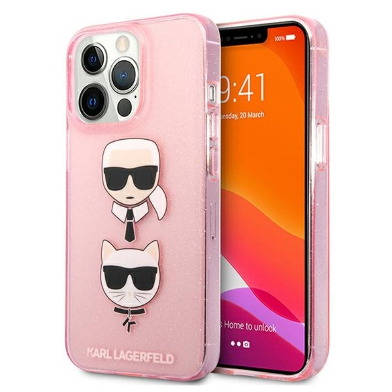 Etui Do iPhone 13 Pro Karl Lagerfeld Glitter Karl & Choupette Head Różowy