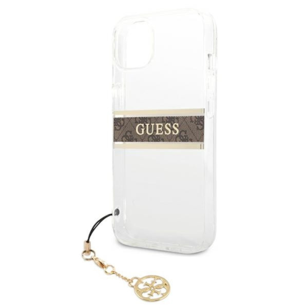 Etui Do iPhone 13 Mini Guess 4G Stripe Brown Charm Przezroczysty