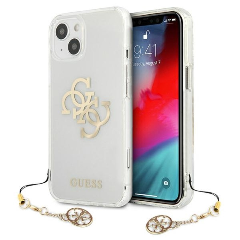 Etui Do iPhone 13 Mini Guess 4G Big Logo Charm Gold Przezroczysty