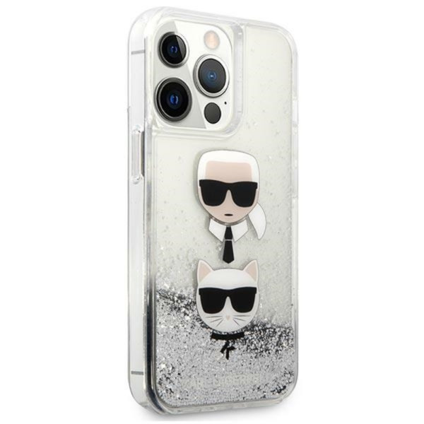 Etui Do iPhone 13 Pro Karl Lagerfeld Liquid Glitter Karl & Choupette Head Srebrny