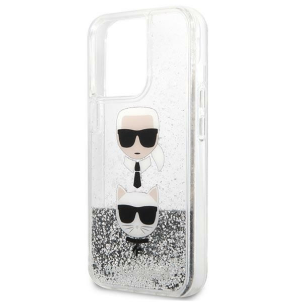 Etui Do iPhone 13 Pro Karl Lagerfeld Liquid Glitter Karl & Choupette Head Srebrny