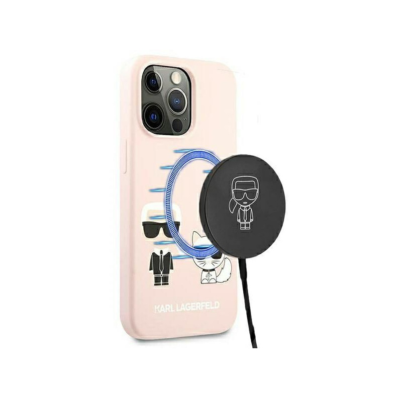 Etui Do iPhone 13 Pro Karl Lagerfeld Slilicone Karl & Choupette MagSafe Różowy