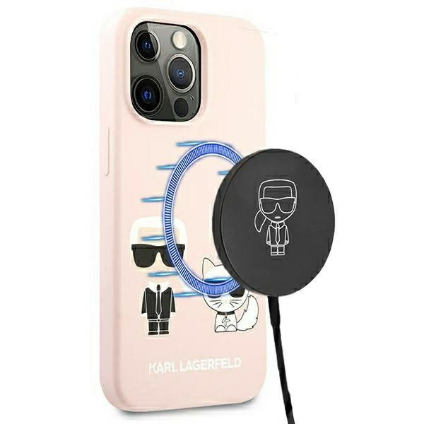 Etui Do iPhone 13 Pro Karl Lagerfeld Slilicone Karl & Choupette MagSafe Różowy