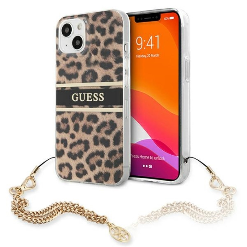 Etui Do iPhone 13 Mini Guess Leopard Gold Chain Brązowy