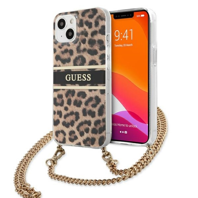 Etui Do iPhone 13 Mini Guess Leopard Gold Stripe Crossbody Brązowy