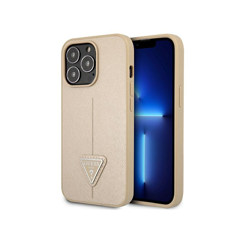 Etui Do iPhone 13 Pro Guess Saffiano Triangle Logo Case Beżowy