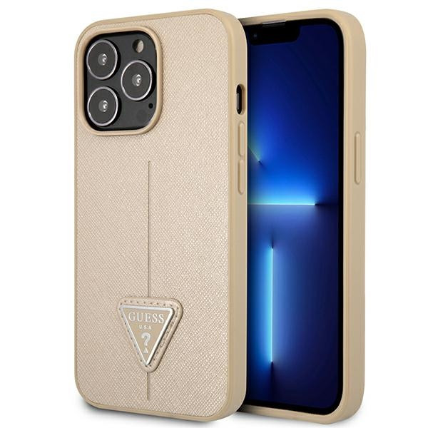 Etui Do iPhone 13 Pro Guess Saffiano Triangle Logo Case Beżowy