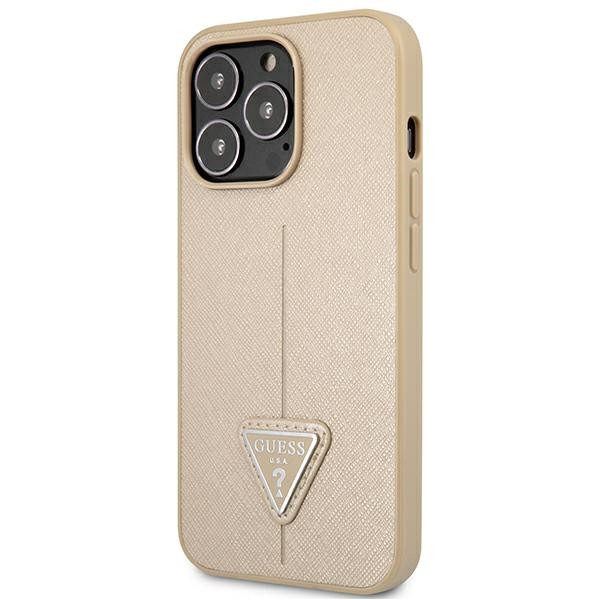 Etui Do iPhone 13 Pro Guess Saffiano Triangle Logo Case Beżowy