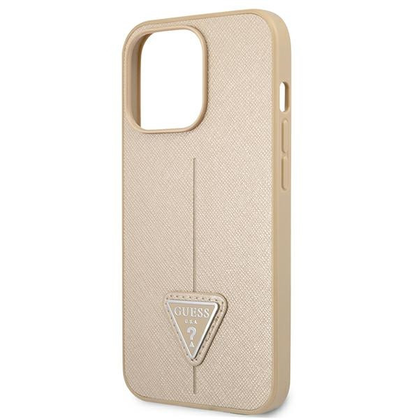 Etui Do iPhone 13 Pro Guess Saffiano Triangle Logo Case Beżowy