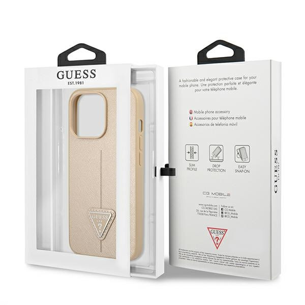 Etui Do iPhone 13 Pro Guess Saffiano Triangle Logo Case Beżowy