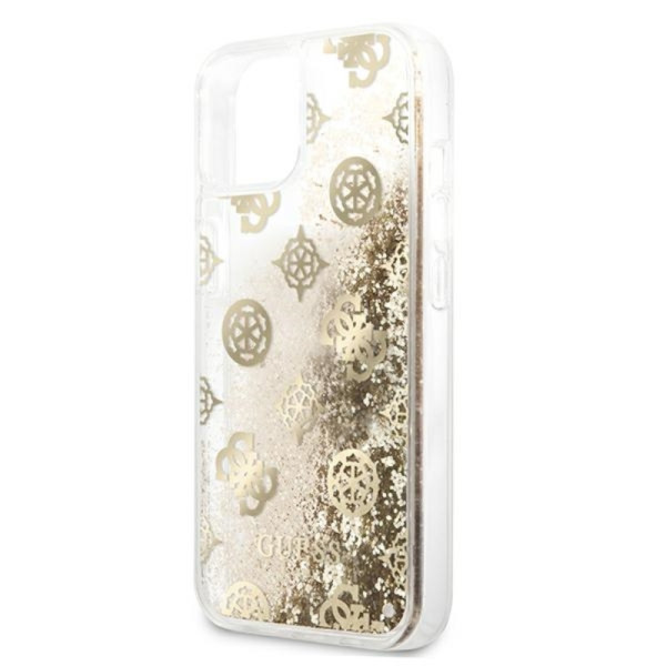 Etui Do iPhone 13 Mini Guess Peony Liquid Glitter Złoty