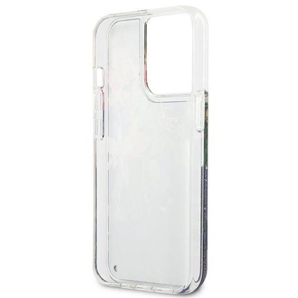 Etui Do iPhone 13 Pro Guess Liquid Glitter Flower Niebieski