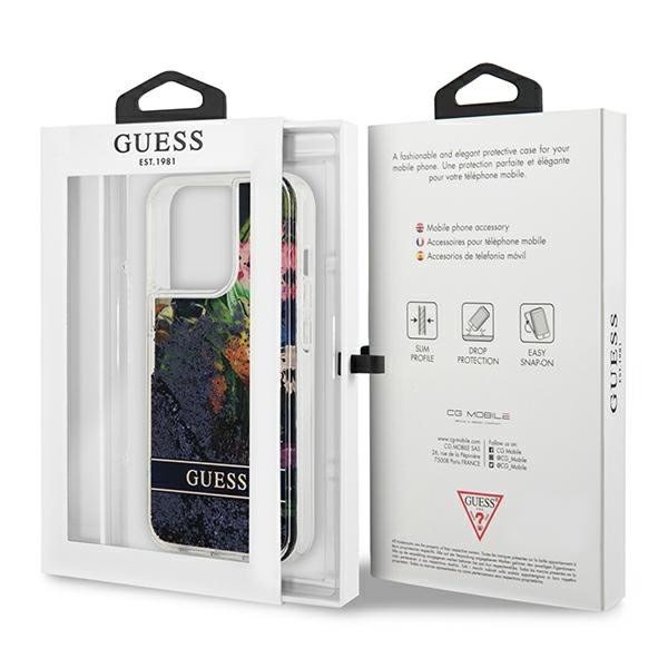 Etui Do iPhone 13 Pro Guess Liquid Glitter Flower Niebieski