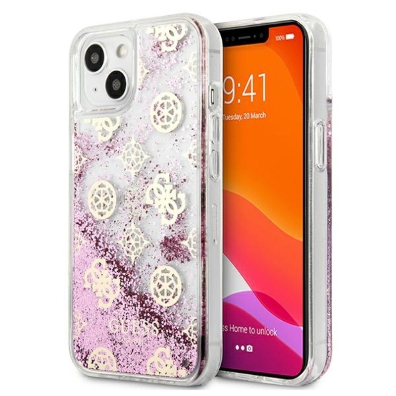 Etui Do iPhone 13 Mini Guess Peony Liquid Glitter Różowy