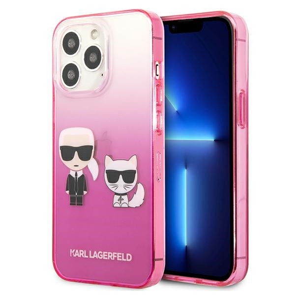 Etui Do iPhone 13 Pro Karl Lagerfeld Gradient Ikonik Karl & Choupette Różowy