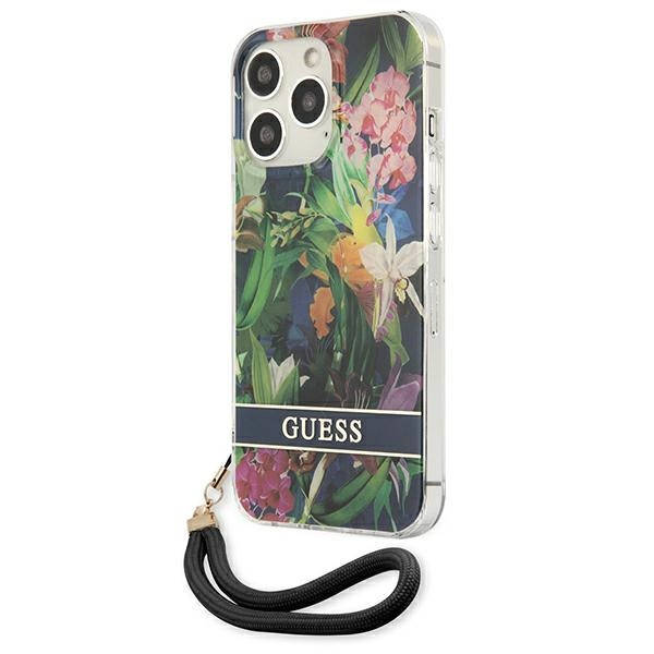 Etui Ze Smyczką Do iPhone 13 Pro Guess Flower Cord Niebieski
