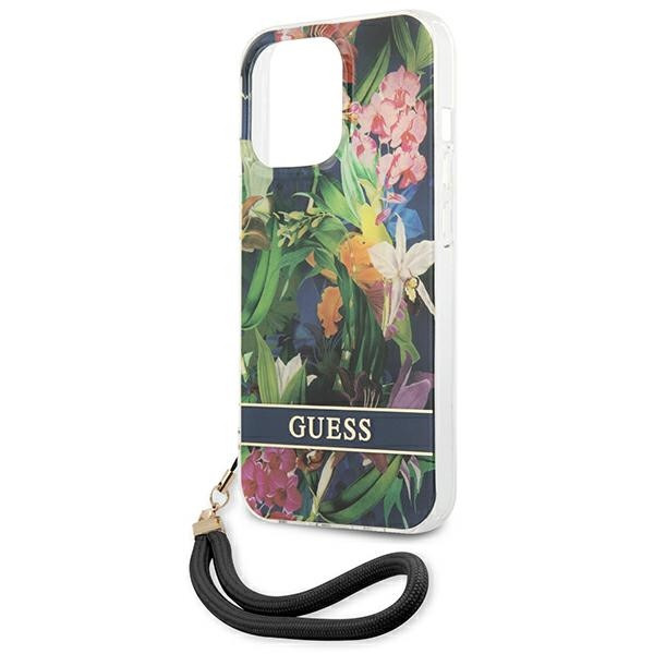 Etui Ze Smyczką Do iPhone 13 Pro Guess Flower Cord Niebieski