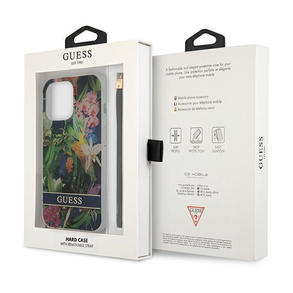 Etui Ze Smyczką Do iPhone 13 Pro Guess Flower Cord Niebieski