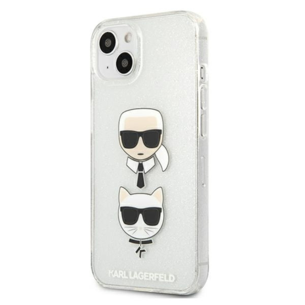 Etui Do iPhone 13 Mini Karl Lagerfeld Glitter Karl & Choupette Head Srebrny