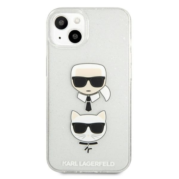 Etui Do iPhone 13 Mini Karl Lagerfeld Glitter Karl & Choupette Head Srebrny