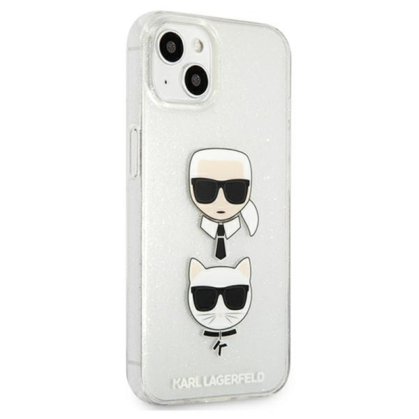 Etui Do iPhone 13 Mini Karl Lagerfeld Glitter Karl & Choupette Head Srebrny