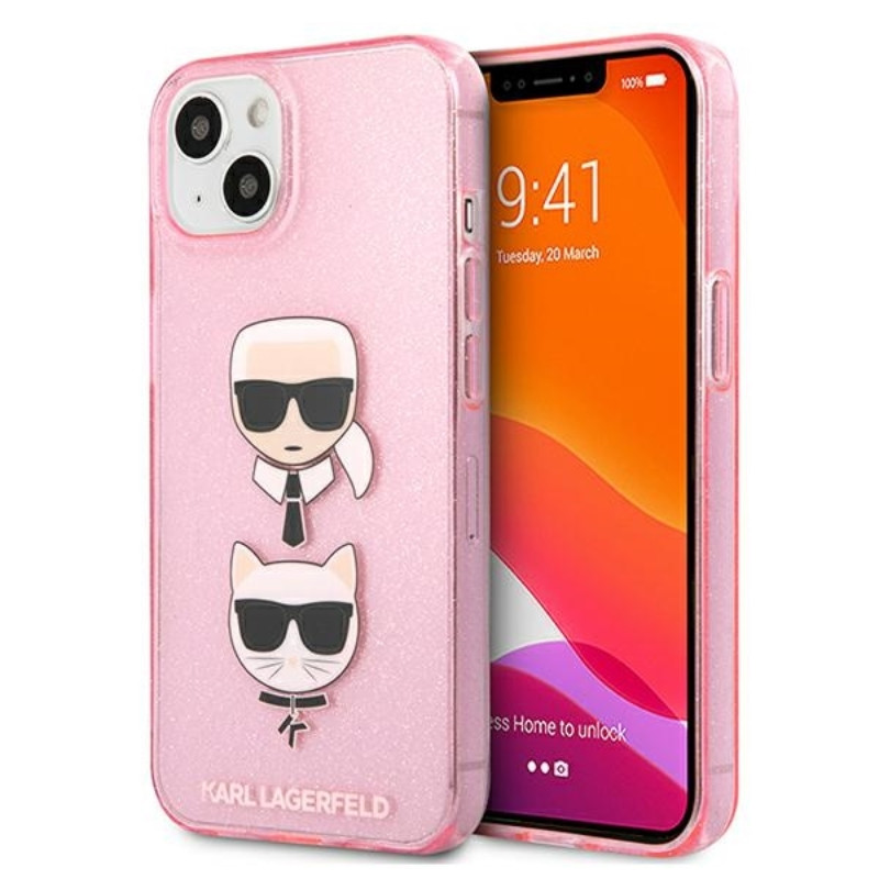 Etui Do iPhone 13 Mini Karl Lagerfeld Glitter Karl & Choupette Head Różowy