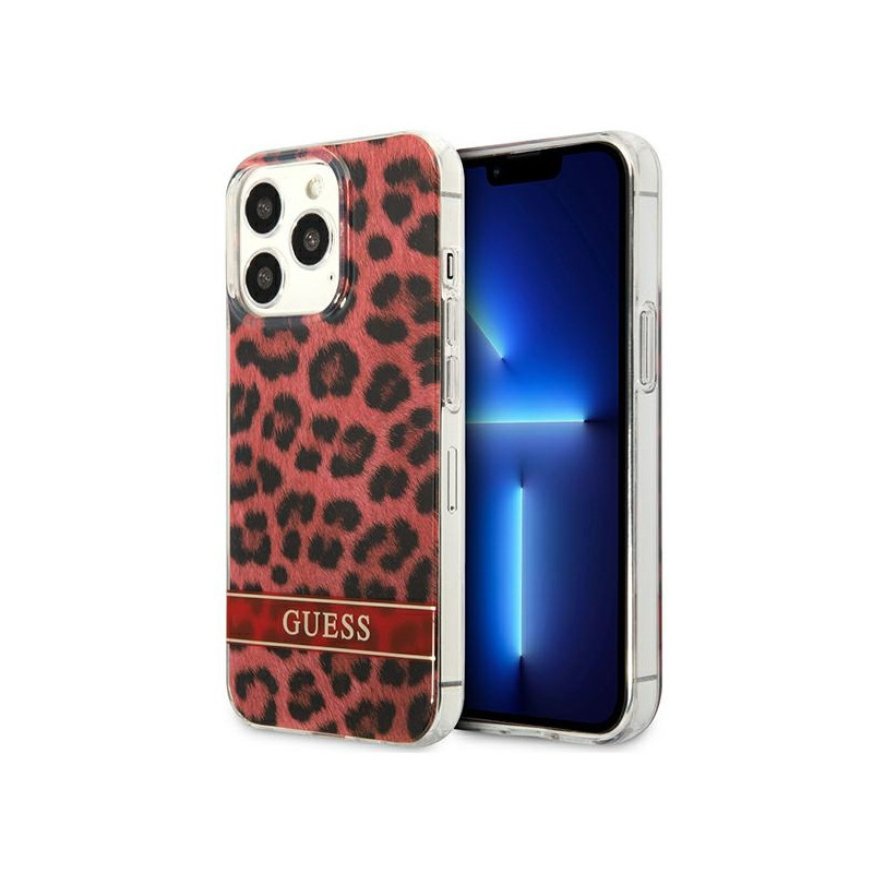 Etui Do iPhone 13 Pro Guess Leopard Electro Stripe Czerwony