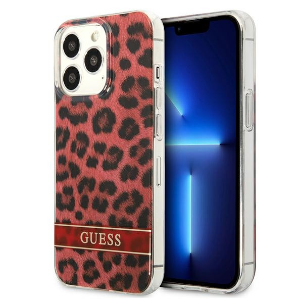 Etui Do iPhone 13 Pro Guess Leopard Electro Stripe Czerwony