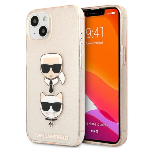 Etui Do iPhone 13 Mini Karl Lagerfeld Glitter Karl & Choupette Head Złoty