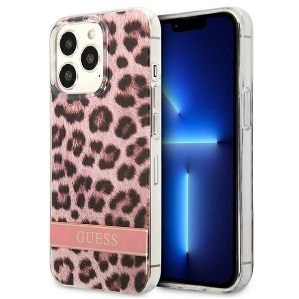 Etui Do iPhone 13 Pro Guess Leopard Electro Stripe Różowy
