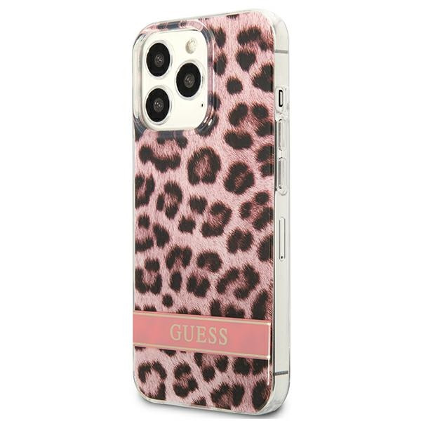 Etui Do iPhone 13 Pro Guess Leopard Electro Stripe Różowy