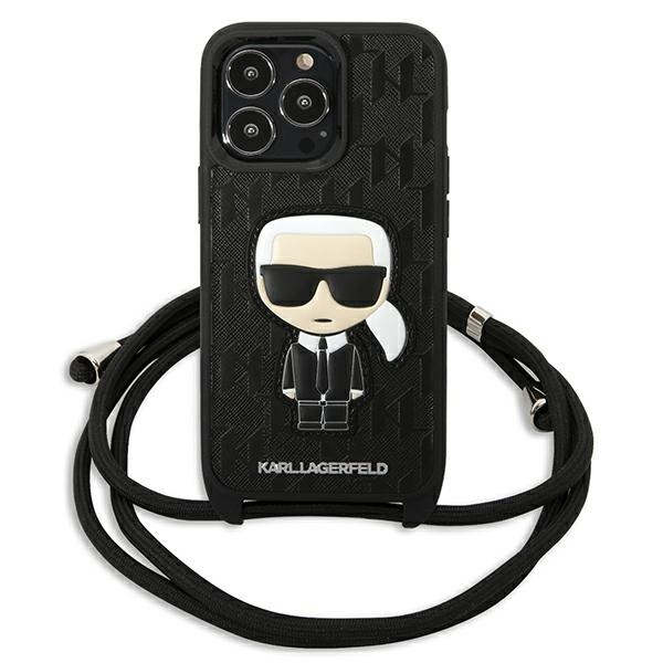 Etui Do iPhone 13 Pro Karl Lagerfeld Monogram Leather Patch And Cord Iconik Czarny