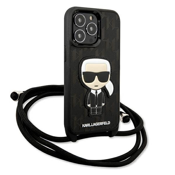 Etui Do iPhone 13 Pro Karl Lagerfeld Monogram Leather Patch And Cord Iconik Czarny
