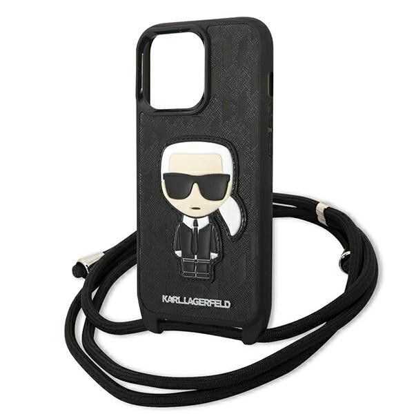 Etui Do iPhone 13 Pro Karl Lagerfeld Monogram Leather Patch And Cord Iconik Czarny