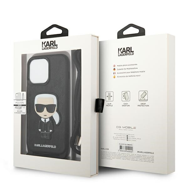 Etui Do iPhone 13 Pro Karl Lagerfeld Monogram Leather Patch And Cord Iconik Czarny