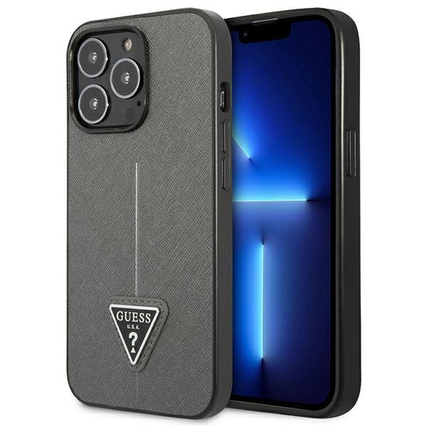 Etui Do iPhone 13 Pro Guess Saffiano Triangle Logo Case Srebrny
