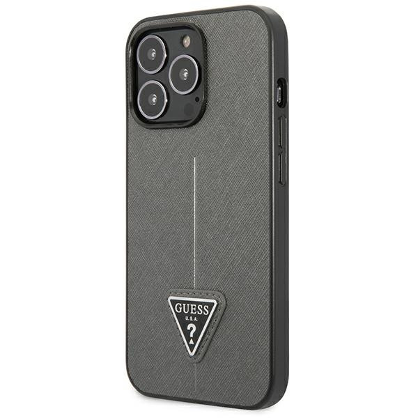 Etui Do iPhone 13 Pro Guess Saffiano Triangle Logo Case Srebrny