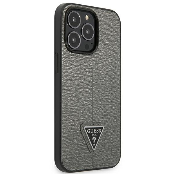Etui Do iPhone 13 Pro Guess Saffiano Triangle Logo Case Srebrny