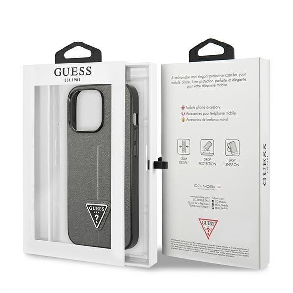 Etui Do iPhone 13 Pro Guess Saffiano Triangle Logo Case Srebrny