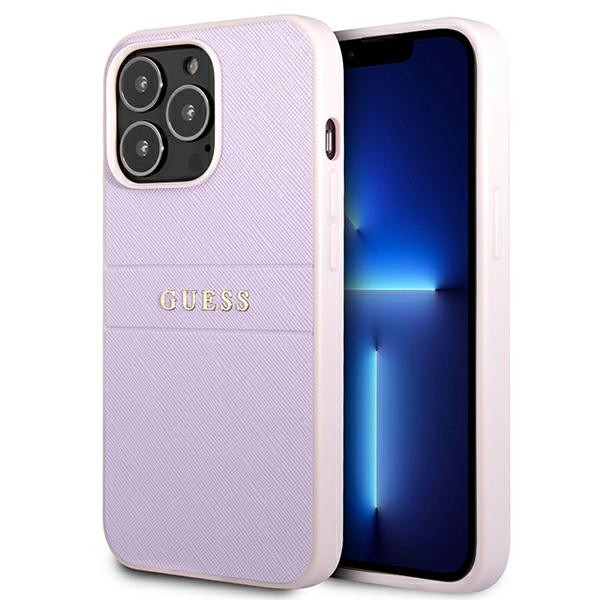 Etui Do iPhone 13 Pro Guess Saffiano Hot Stamp & Metal Logo Fioletowy