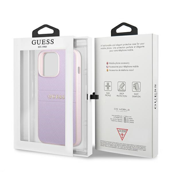 Etui Do iPhone 13 Pro Guess Saffiano Hot Stamp & Metal Logo Fioletowy