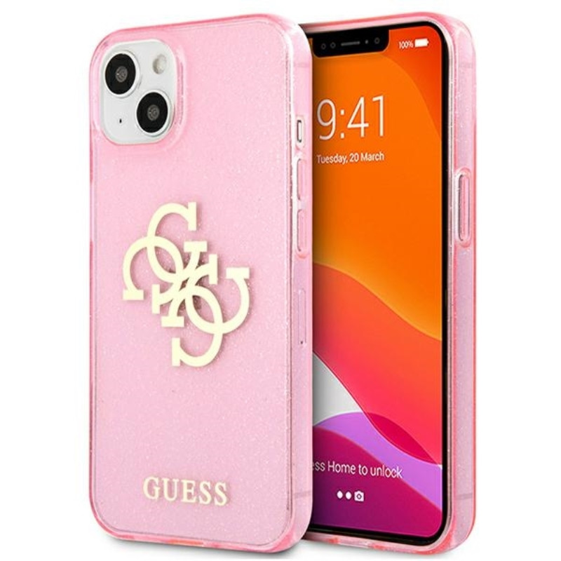 Etui Do iPhone 13 Mini Guess Glitter 4G Big Logo Różowy
