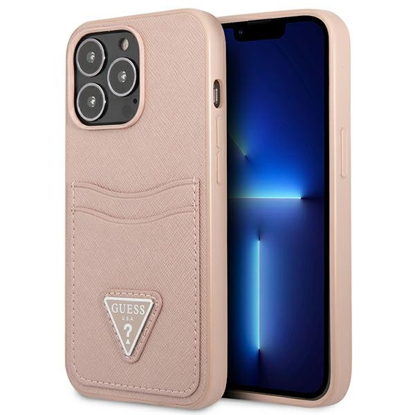 Etui Do iPhone 13 Pro Guess Saffiano Double Card Triangle Różowy