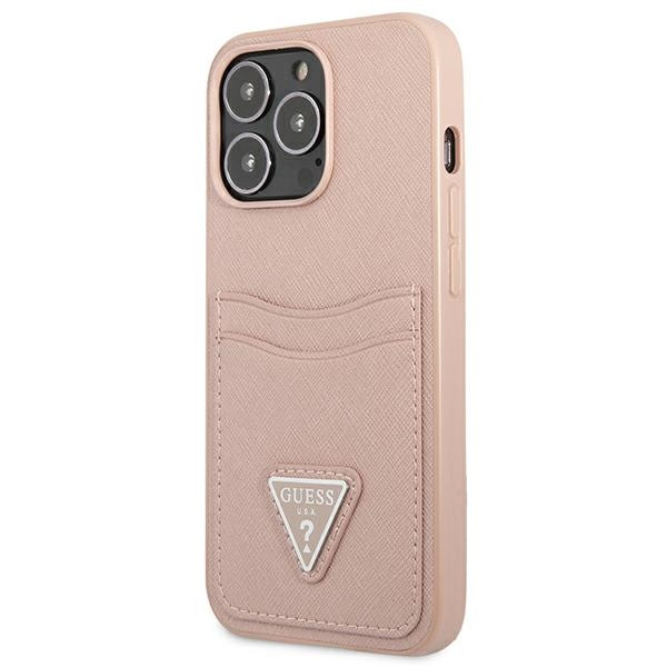 Etui Do iPhone 13 Pro Guess Saffiano Double Card Triangle Różowy