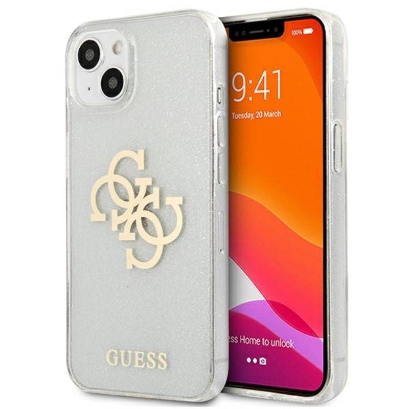 Etui Do iPhone 13 Mini Guess Glitter 4G Big Logo Przezroczysty