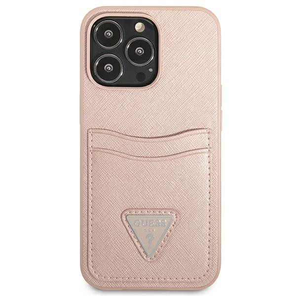 Etui Do iPhone 13 Pro Guess Saffiano Double Card Triangle Różowy